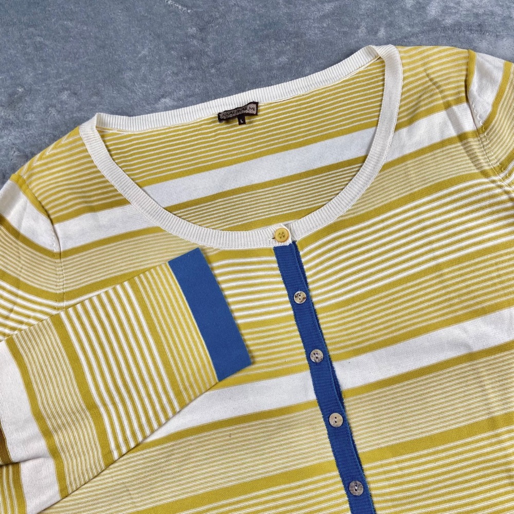 Maliparmi Sweater Womens‎ Sz L Yellow Striped Cardigan Pockets Lightweight Twee